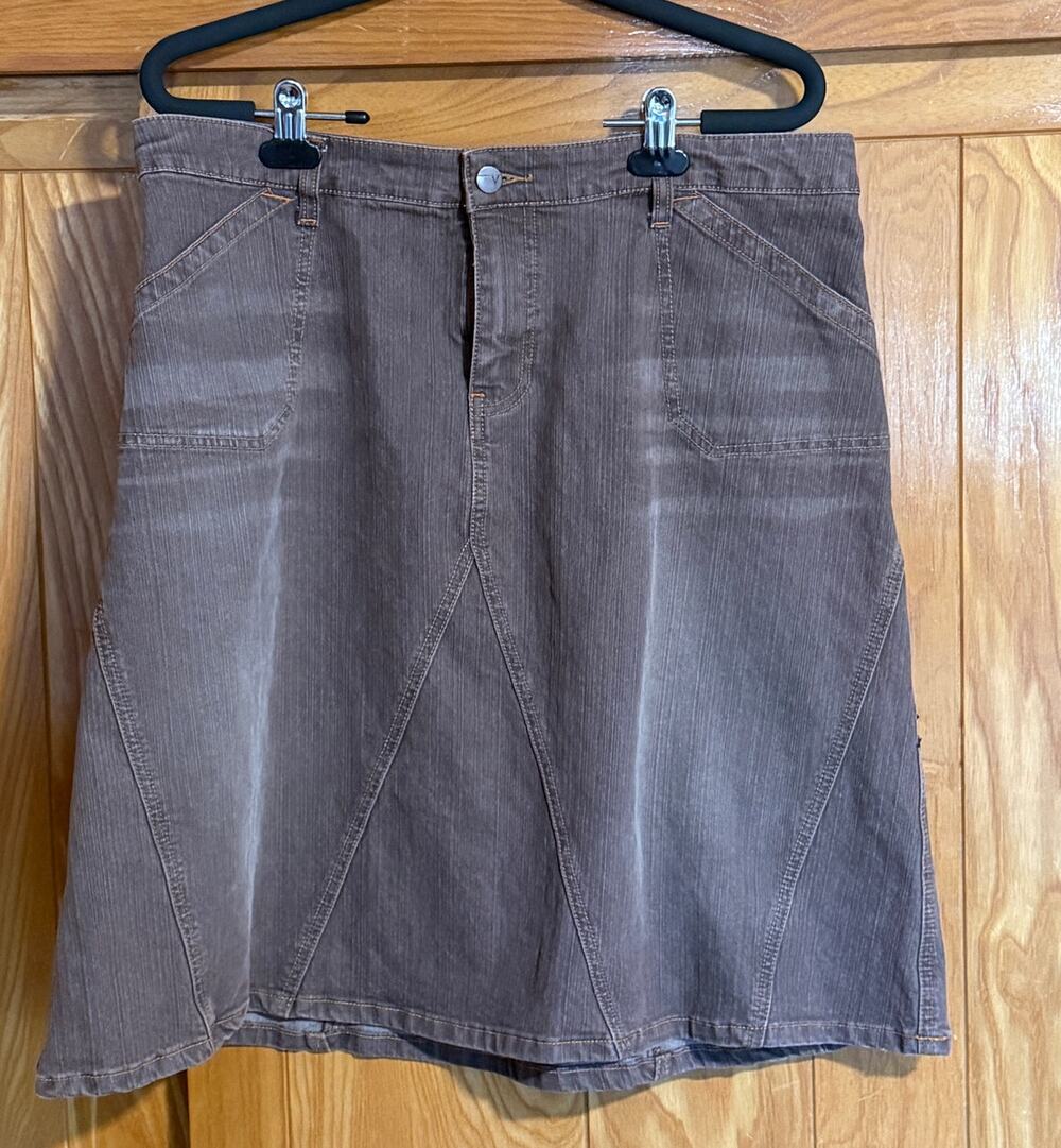 Vintage Venezia Brown Denim Paneled Midi Skirt, Size 16